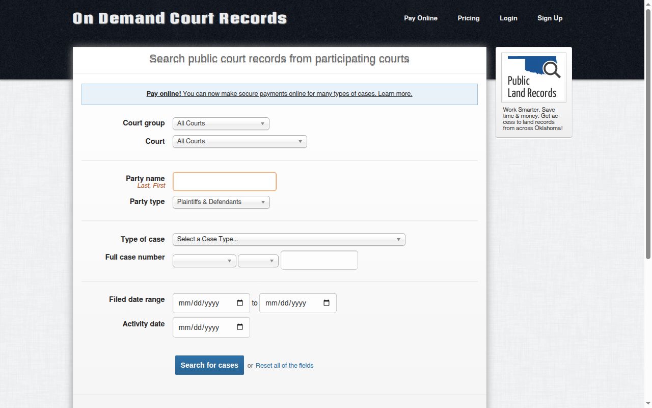 Grant County release record case search screen